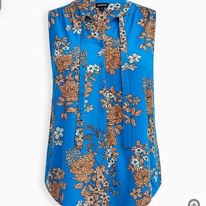 Torrid Blue Floral Crepe Tie Front Button Top